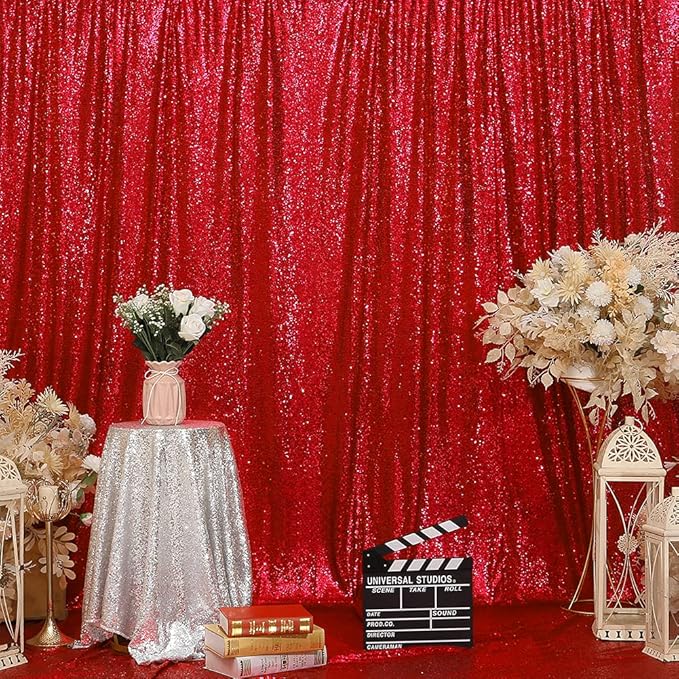Eternal Beauty Red Sequin Backdrop, 7x7 Ft Glitter Background Curtains for Christmas Shimmer Photography Party Wedding Birthday Back Drop Decor