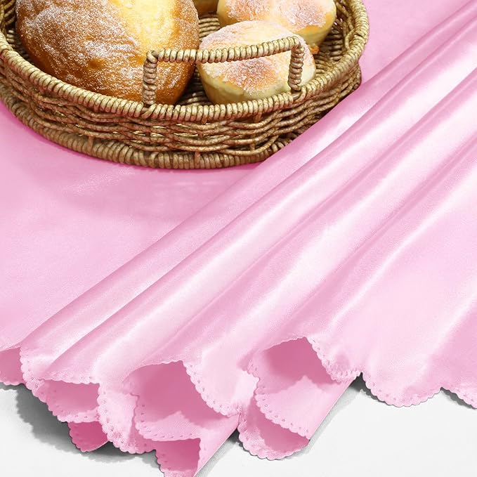 KKJIAF 1 Pack 60 Inch / 5ft Round Table Cloth, Light Pink Overlay Round Satin Table Cover, Silky Satin Dining Tablecloths for Wedding Buffet Parties Banquet Decoration