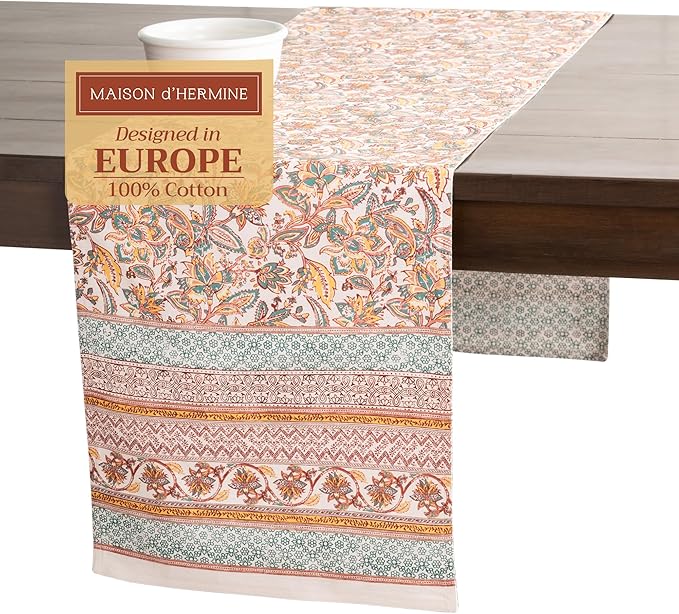 Maison d' Hermine Table Runner 100% Cotton Double Layer Table Runners 72 inches Long for Thanksgiving Christmas Decorations Home Kitchen Dining Party Wedding (Nila, 14.5" x 72")
