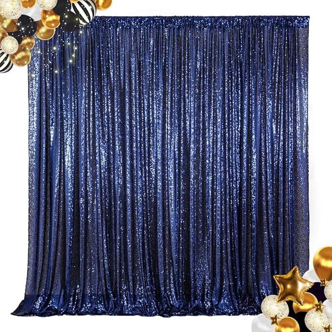 ShiDianYi 8ft X 8ft, Ready to Dispatch,Navy Blue Sequin Backdrops, Navy-Blue-Sequin Photo Booth Backdrop, Party Backdrops,Wedding Curtains, Sparkling Photography Prop