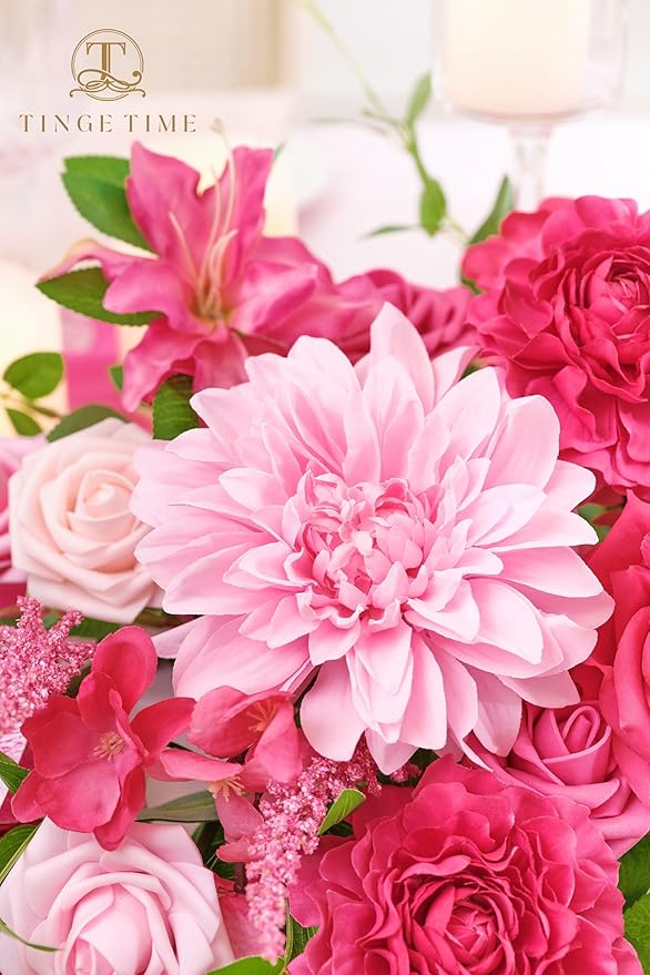 TINGE TIME Artificial Sweetheart Flower Swag with Table Cloth and Table Runner, Pack of 3 Floral Arrangement for Wedding Sweetheart Table Centerpiece Decoration Valentine's Day (Hot Pink)