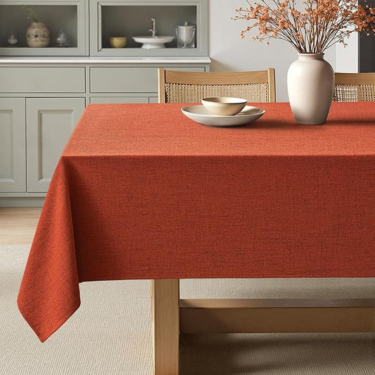 MIULEE Burnt Orange Linen Tablecloth 60x84 Inch Rectangle Table Cloth Waterproof,Stain Resistant & Wrinkle Resistant for Dining Party Wedding