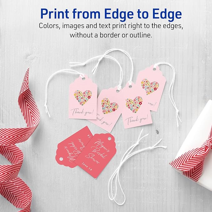 Avery Scalloped Printable Tags, Sure Feed Technology, 2" x 1.25", White, Includes String, Laser/Inkjet Printable, 180 Total, Great for Branding, Gifts, Merchandising, and More (22848)