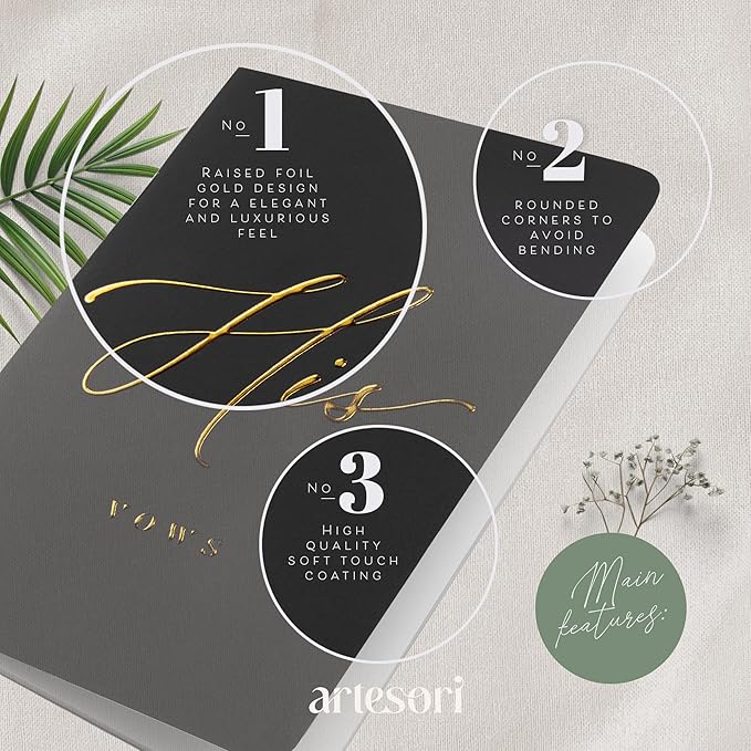 ARTESORI Premium Wedding Vow Book for Her & Him, Soft Touch, Gold Foil, 28 Lined Pages, Wedding Vow Books His and Hers, Wedding Essentials, Wedding Registry Ideas, His and Hers Gifts [White & Black]