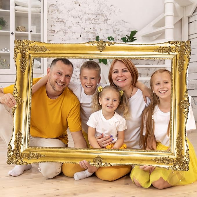 Large Photo Booth Props 32 x 24 Inch Gold Picture Selfie Frame Vintage Photo Frame Creative Friends Party Photo Props Accessories for Wedding Bridal Shower Bachelorette Birthday Party Supplies Decor