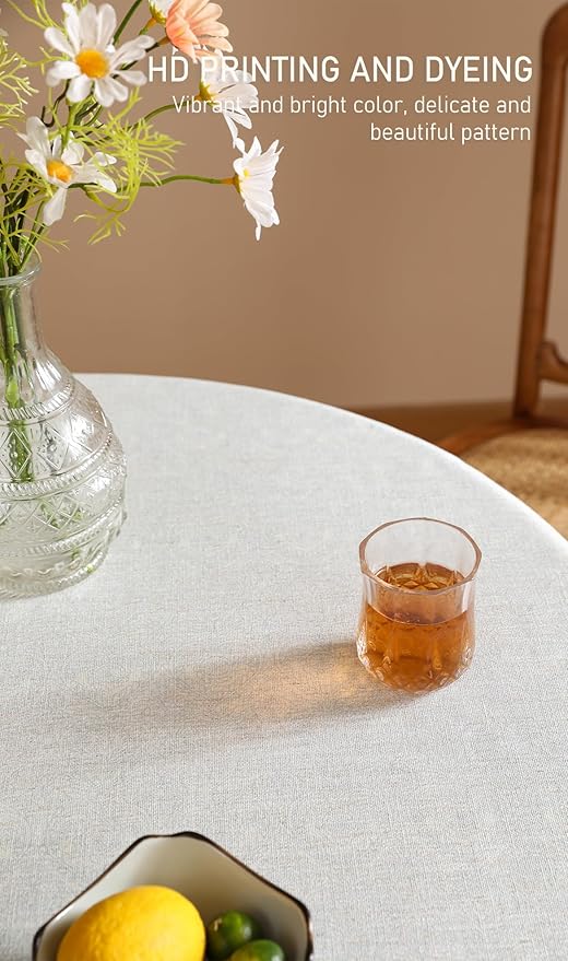 ISAENNE Designer Vintage Linen Elegant Small Round Tablecloth,Chinoiserie Floral Table Cloth,Wrinkle Resistant Decor Table Cover for Dining Thanksgiving Kitchen,Diameter 55"-Segerman B