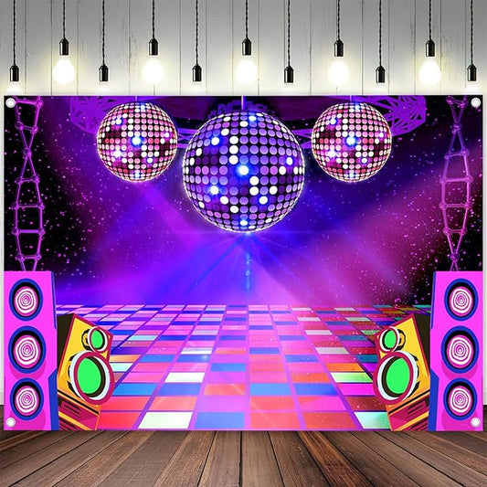 Dance Party Backdrop Retro 80s 90s Theme Stage Dance Ball Music Birthday Party Decoration DJ Photography Background 8 x 6 ft for Baby Shower Picture Photo Shoot Polyester Fabric,Purple