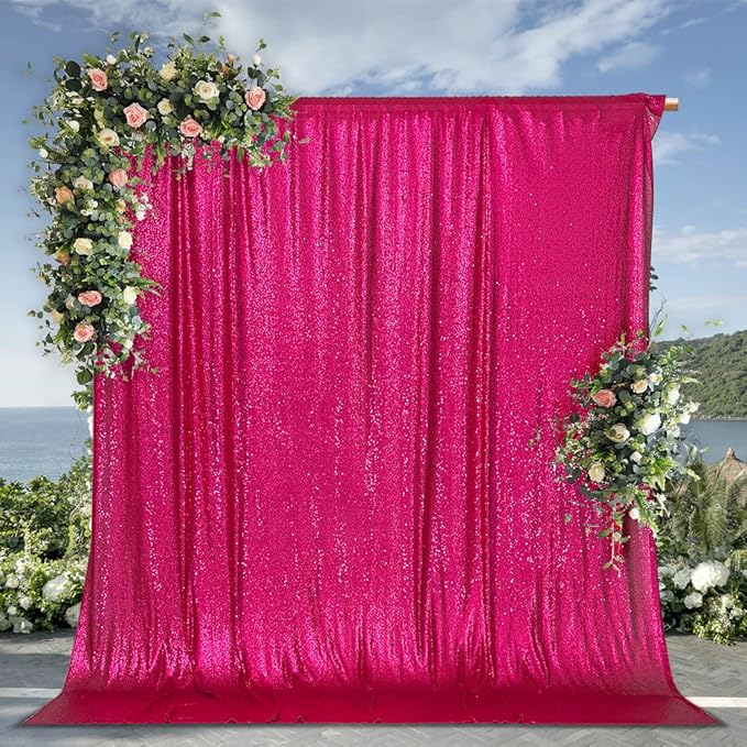 PartyDelight Hot Pink Sequin Backdrop Curtain 6FT x 6FT Photography Back Drop