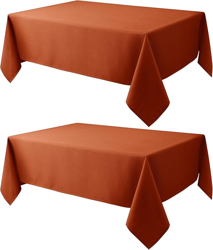 Biscaynebay 2 Pack Fall Table Cloth Rectangle 52x70 Inch, Rust Thanksgiving Autumn Harvest Water Resistant Fabric Textured Tablecloths for Kitchen, Dining, Wedding, Parties Machine Washable