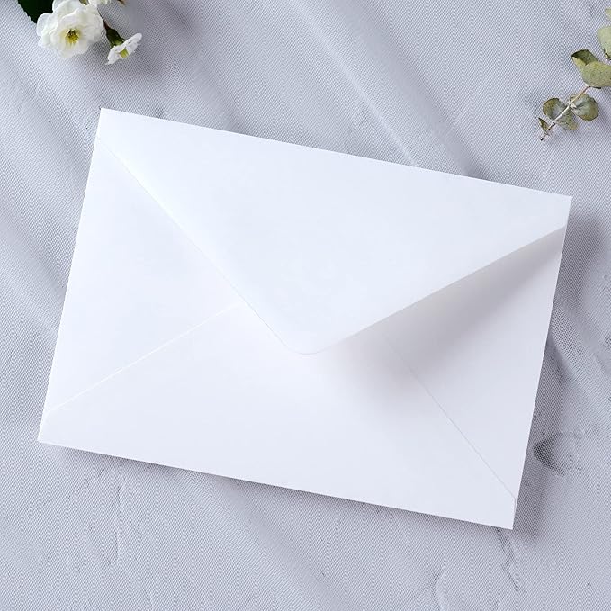 PONATIA 50 PCS/Pack A7 Envelopes, 5.25 x 7.48'' White Envelope, Perfect For 5 x 7'' Wedding Invitation Cards, Christmas Gift Cards Envelopes, Acrylic Invitations, Photos