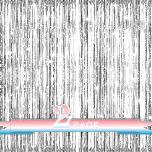 Silver Foil Fringe Backdrop Curtains,2 Pack Tinsel Streamers Birthday Party Decorations,Silver Fringe Backdrop for Birthday,Graduation,Baby Shower,Gender Reveal,Wizard Party,Cocktail,Disco,3.3x6.6ft