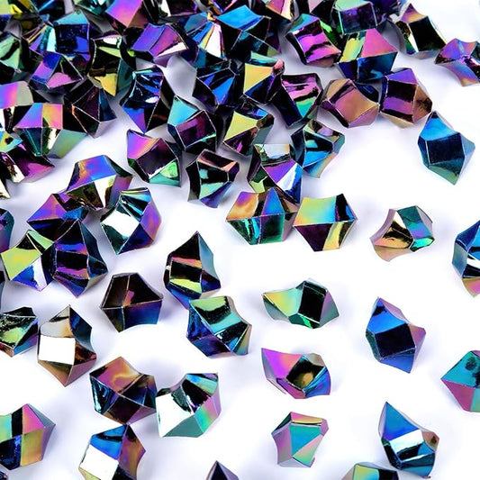 DomeStar 150PCS Iridescent Black Fake Ice, 2.5Cups Acrylic Gems Crystals Black Purple Rocks Diamonds Vase Centerpiece for Vase Fillers Party Table Scatter Wedding Food Display