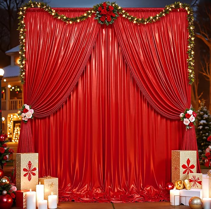 20ftx10ft Red Sequin Backdrop Curtain for Parties, Wrinkle Free Thick Glitter Sparkle Photo Backdrop Drapes 4 Panels 5x10FT Shimmer Back Drop Cloth for Wedding Birthday Photography Background