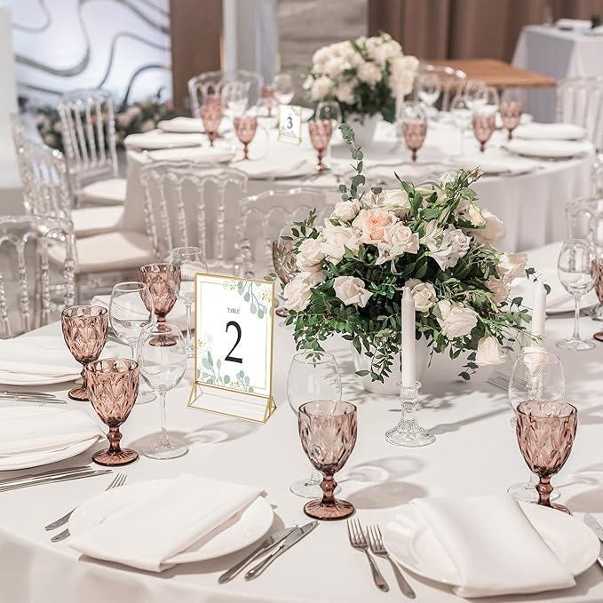 16 Pieces Gold Rimmed Clear Acrylic Table Sign Holders, Double Sided Frame with Gold Border and Vertical Stand for Wedding Table Number, Restaurant Sign, Photo Display, Menu Holder (4 x 6 Inch)
