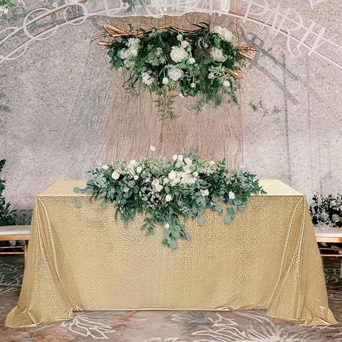 Fitable Sequin Tablecloth for Parties 90x132 Inch - Sparkle Glitter Table Cloth Laser Rectangle Overlay for Wedding Baby Shower Ceremony Birthday Holiday Banquet Decor, Khaki