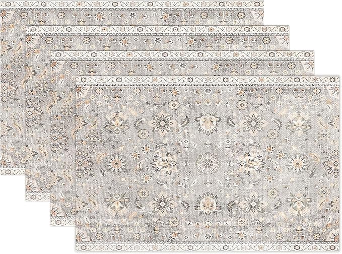 Snycler Table Runner Boho Table Runners Vintage Elegant Farmhouse Table Center Linen Decor for Home Dining Party Entrance (12x18 Inch ,Set of 4) Gray