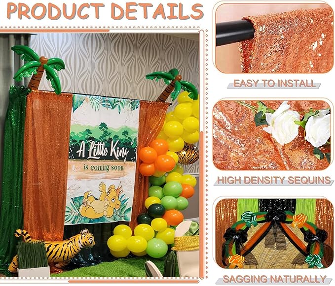 Orange Sequin Backdrop Curtain 2FTx8FT 4 Panels Glitter Drapes Sparkly Photography Background for Wedding Birthday Party Decorations