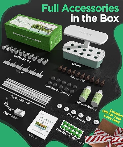 LetPot LPH-Air Hydroponics Growing System Kits, APP & WiFi Controlled Smart Indoor Garden with Adjustable 24W Grow Light Full Spectrum, 10 Pods Planter Indoor Gardening for Gifts, Kitchen, Vegetable