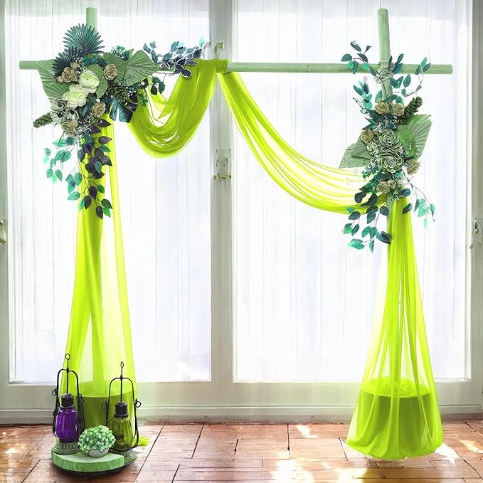 MDS Halloween Chiffon Draping Fabric - 2 Panel, 30" Wide x 40ft Long - Sheer Spooky Arbor & Canopy Drapery for Haunted House Backdrops, Party Ceilings, DIY Costumes & Themed Events - Parrot Green