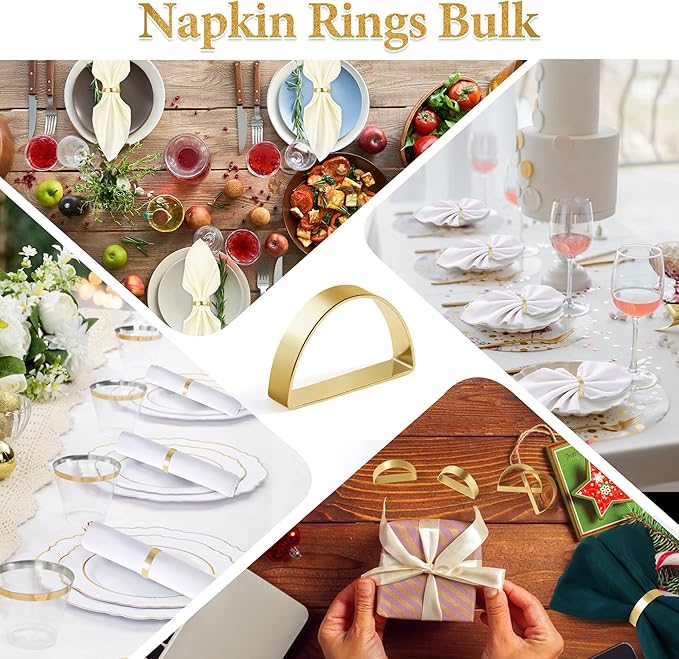 10Pcs Metal Gold Napkin Rings Set, Stainless Steel Metal Gold Napkin Holder, Fall Thanksgiving Christmas Easter Napkins Rings for Table Decor Wedding, Banquet, Party