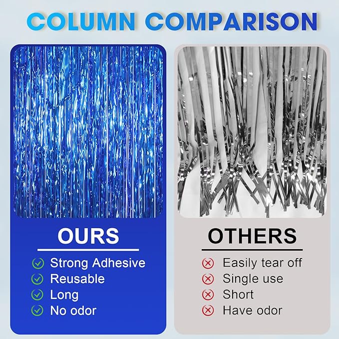 3 Pack 3.3x8.2 Feet Blue Foil Fringe Backdrop Curtains, Tinsel Streamers Birthday Party Decorations, Fringe Backdrop for Graduation, Baby Shower, Gender Reveal, Disco Party