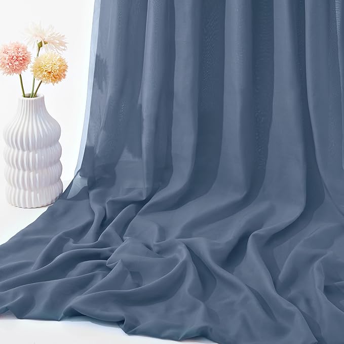 VACVELT Wedding Arch Draping Fabric Dusty Blue Chiffon, 1 Panel Sheer Drapes 30 Inch x 20ft Chiffon Backdrop Curtain Decor, Outdoor Sheer Drapery for Ceremony Party Ceiling