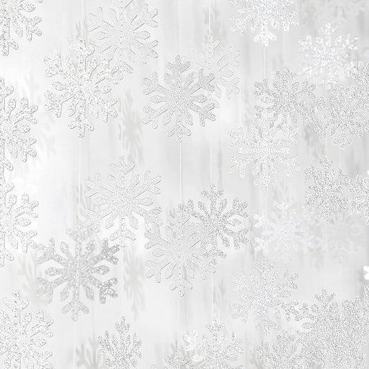 Snowflake-Snow Silver Christmas Party-Decoration Garland - 52ft Frozen Winter Wonderland Ornaments Hanging Paper Streamers,New Years Birthday Baby Shower Wedding Holiday Ceiling Decor Hugfond