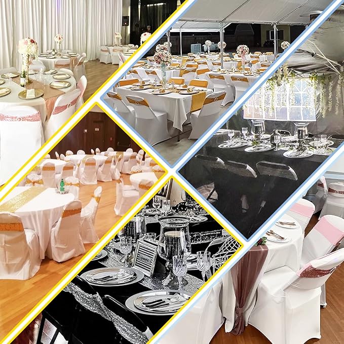 Chair Sashes Sequin Stretch Chair Bands Spandex Polyester Bows for Party Hotel Wedding Banquets Decoration - 6 Pcs Orange