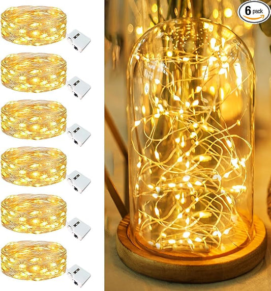 6 Pack Fairy Lights Battery Operated - 7ft 20 Led Twinkle Lights 3 Modes, Bulk Mini String Lights Waterproof for Mason Jars Vases DIY Party Wedding Decoration Christmas -Warm White