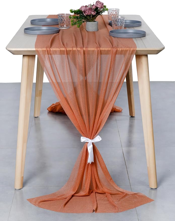 MDS 20 Pack 10ft Chiffon Table Runner 29 x 120 Inches Sheer Wedding Runner Romantic Rustic Table Runner for Wedding Decorations, Birthday Parties, Bridal Shower Party Arch Decor - Coral Peach