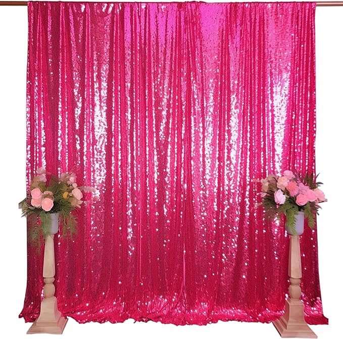 Hot Pink Sequin Backdrop Curtain 10FTx10FT 1 Panel Fuchsia Sparkle Backgound Drape Glitter Metal Backdrop Curtain for Weddings Showers Photophy Parties Birthday