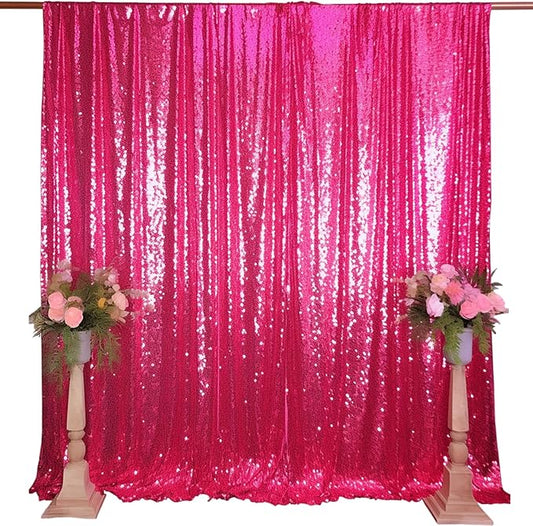 Hot Pink Sequin Backdrop Curtain 10FTx10FT 1 Panel Fuchsia Sparkle Backgound Drape Glitter Metal Backdrop Curtain for Weddings Showers Photophy Parties Birthday