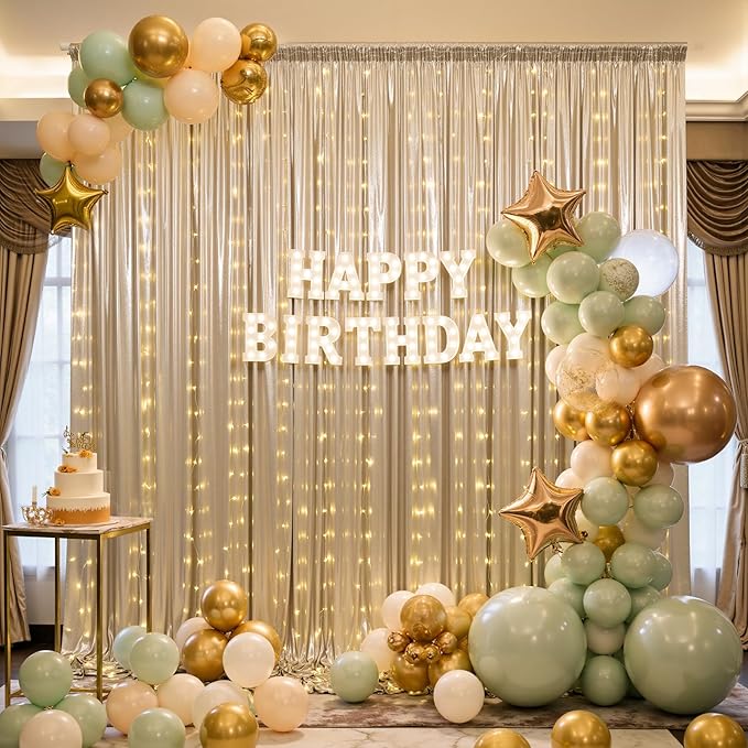 20x10 Champagne Sequin Backdrop Curtain with Lights-Wrinkle Free Thick Glitter Backdrop Drapes for Wedding Parties Events Halloween Decor-4 Panels 5×10ft Shimmer Photo Booth Background for Photography
