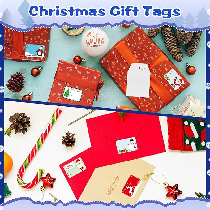 300PCS Christmas Gift Tags Stickers, Self-Adhesive Christmas Name Tags for Gifts Wrappings Christmas Gift Labels Stickers for Presents Boxes Bags Envelopes