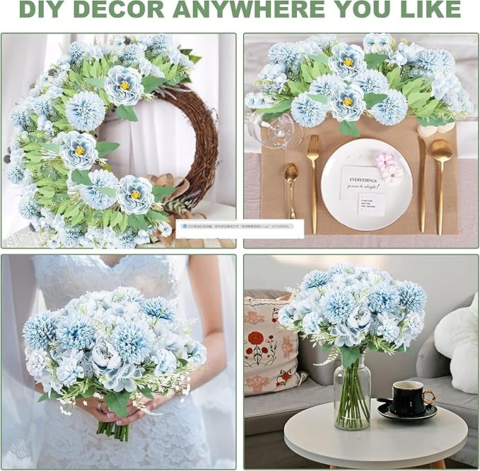 12 Packs Peonies Artificial Flowers,Silk Artificial Peonies Flowers Fake Peony Faux Floral Arrangements Bouquet for Centerpiece Table Wedding Party Home Decor Blue