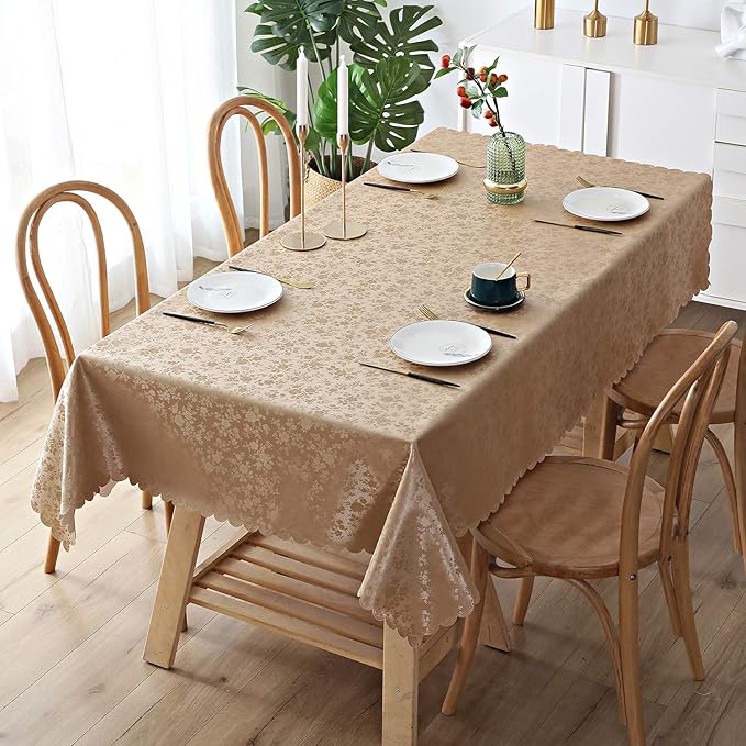 Smiry Rectangle Table Cloth, Waterproof Heavy Duty Vinyl Tablecloths, Wipeable Washable Table Cover for Kitchen and Dining Room (Brown, 70" X 90")