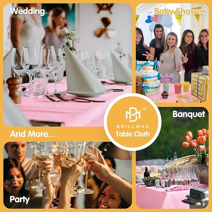 BRILLMAX 6 Pack Pink Tablecloths for 6 Foot Rectangle Tables 60 x 102 Inch - 6ft Rectangular Bulk Linen Polyester Fabric Washable Cloth Cover for Wedding Reception Banquet Birthday Party