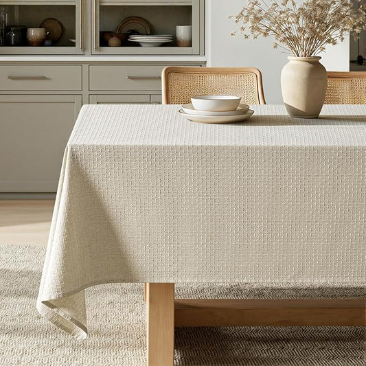 MIULEE Natural Linen Cottton Table Cloth Rectangle Tablecloth Waterproof Spillproof Cross-Star Textured Table Cltoth Decorative Farmhouse Style for Dining Party Weddings 52x70 Inch