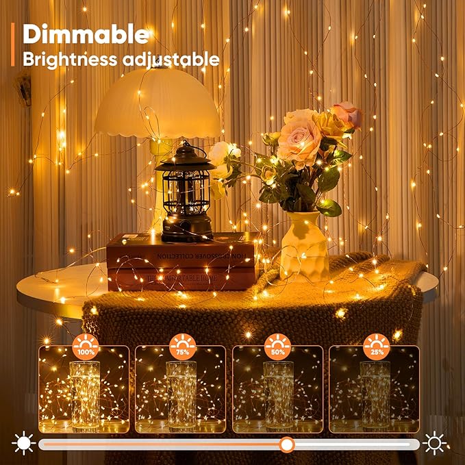 2 Pack 32.8 Ft. Battery Operated Outdoor String Lights with Remote & Timer, LED Warm White Fairy Lights, Waterproof Twinkle Lights for Bedroom, Dorm, Mason Jar, Wedding, Party, Christmas