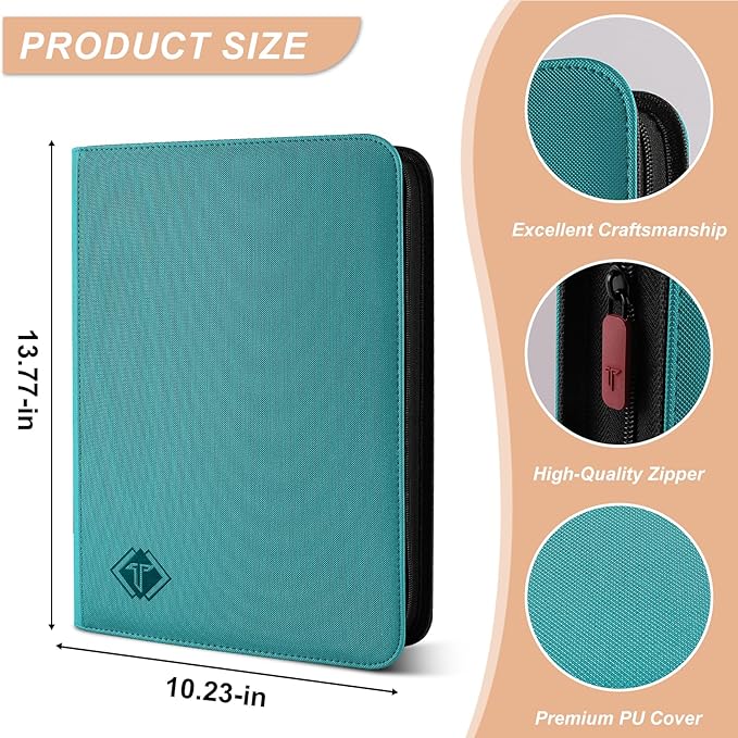 Trading Card Binder, Card Binder Album Fit for MTG Baseball Football Sports Cards, Easy to Use Card Collection Binder (Teal, 432 Pockets)
