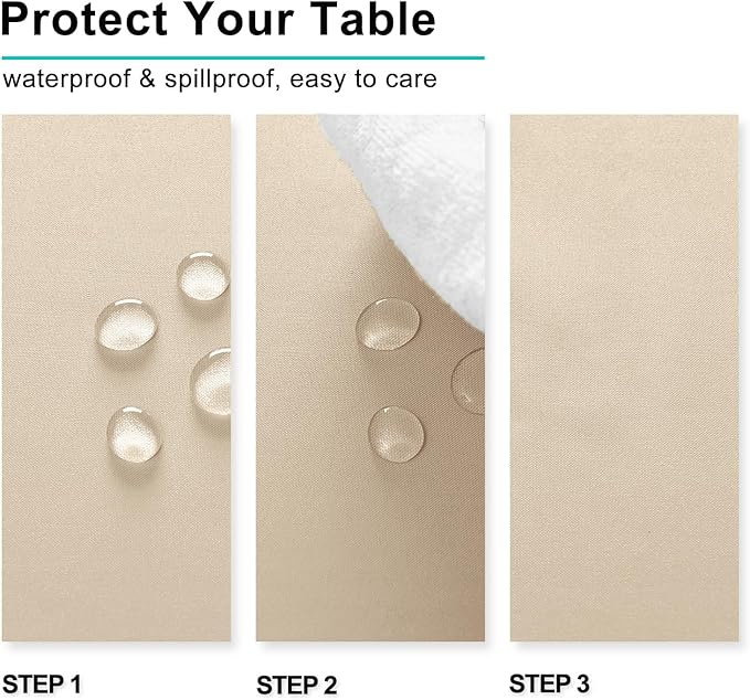 Hiasan Square Tablecloth - Waterproof and Spillproof Washable Fabric Table Cloth for Dining Room Kitchen, Beige, 70 x 70 Inch