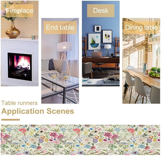Floral Table Runner Watercolor Peony Rose Flower Kitchen Table Decoration for Indoor and Outdoor Wedding Party 13x120 Inch