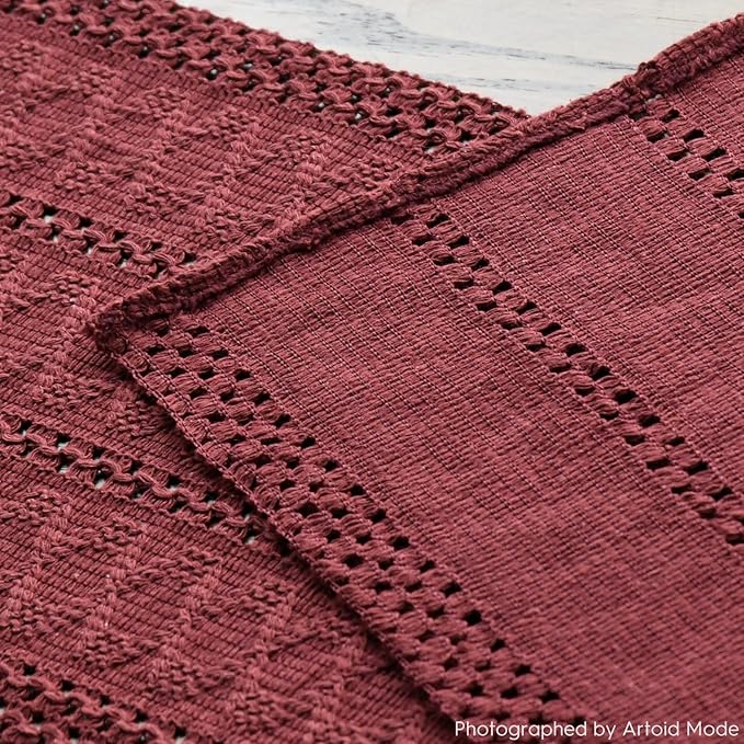 Artoid Mode Red Farmhouse Woven Rustic Hollow Table Runner, Seasonal Holiday Hollow Kitchen Dining Table Decoration for Home Party Decor 12x60 Inch