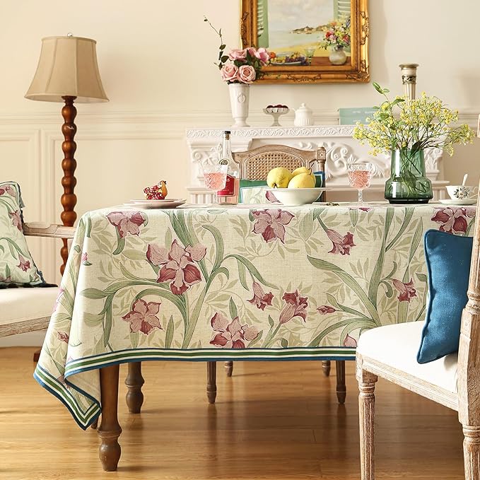 patdrea Designer Green Rectangle Tablecloth,Framhouse Vintage French Violets Pattern Tablecloths,Elegant Floral Table Cover Decor for Kitchen Dining Christmas,Party,Thanksgiving,63"x87"-Tara a