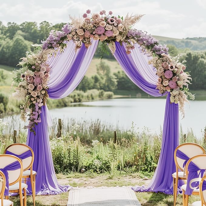 Wokceer Lavender Purple Wedding Arch Draping Fabric Backdrop 3 Panels 28.7" X 20FT Sheer Drapes Fabric for Wedding Arbor Ceremony Party