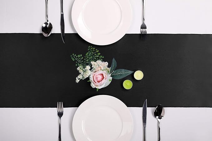 10-Pack Satin Table Runner Black 12 x 108 inches Long, Table Runners for Wedding, Birthday Parties, Banquets Decorations（10 Pack, 12x108 Inch, Black）