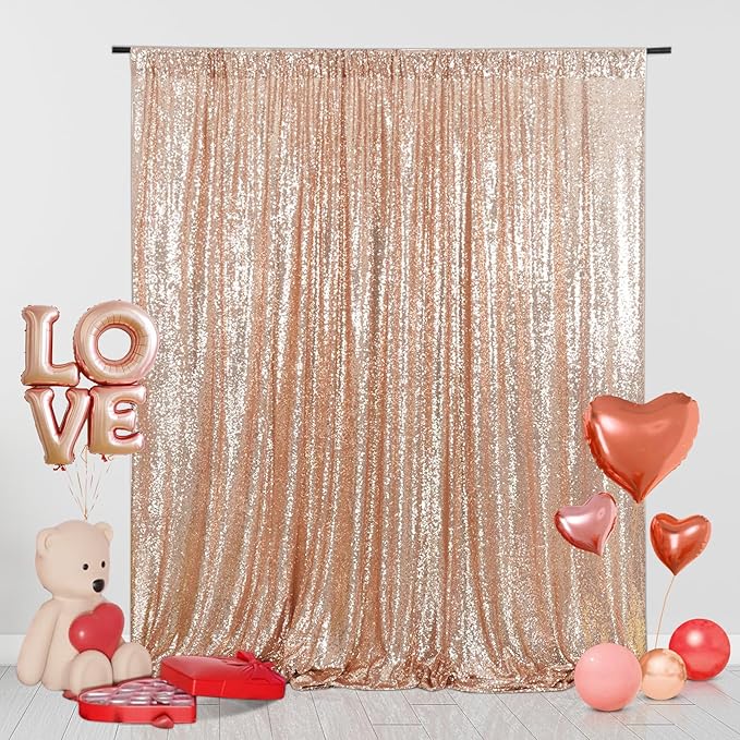 Eternal Beauty Sequin Backdrop Curtain, 4FT x 8FT Rose Gold Background for Valentine's Day Wedding Party Decor