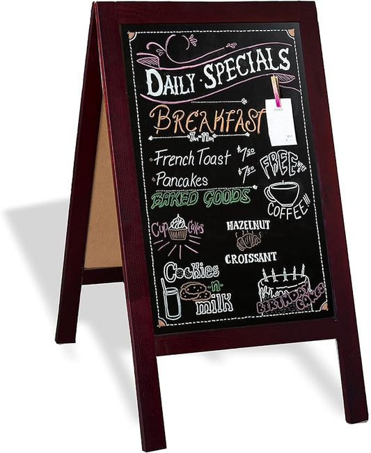 Ilyapa Wooden A-Frame Sign with Eraser & Chalk - 40 x 20 Inches Magnetic Sidewalk Chalkboard – Stained Wood Menu for Restaurant, Business or Wedding