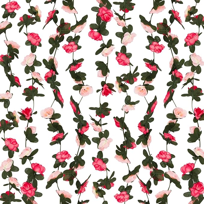 8 Pcs 65.6 Ft Flower Garland Rose Vines, Pink Rose Garland for Decoration, Flower Vine for Room Table Birthday Wedding Party Garden Wall Decor