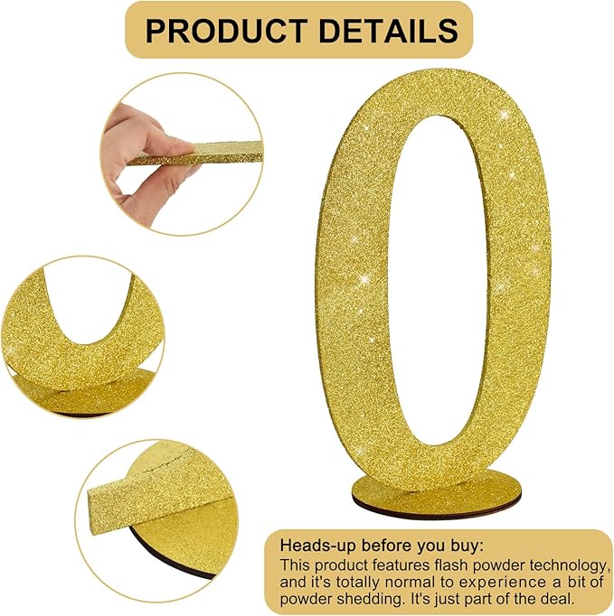 TONIFUL 11.8 Inch Gold Glitter Numbers Table Centerpieces 0-9 Birthday Party Decorations,Shining Gold Digital 0 for Birthday Party,Wedding,Bridal Shower,Engagement,Photo Shoot,Anniversary